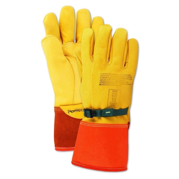 Leather Gloves, 13in Length, Yellow, Size 10